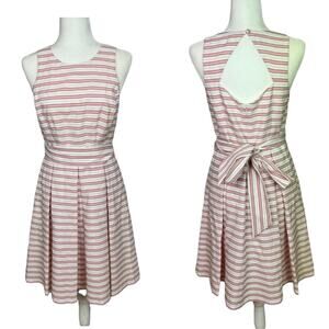 Nordstrom 1901 Mini Dress Fit and Flare White Pink Pleated Back Cut Out‎ Size 6